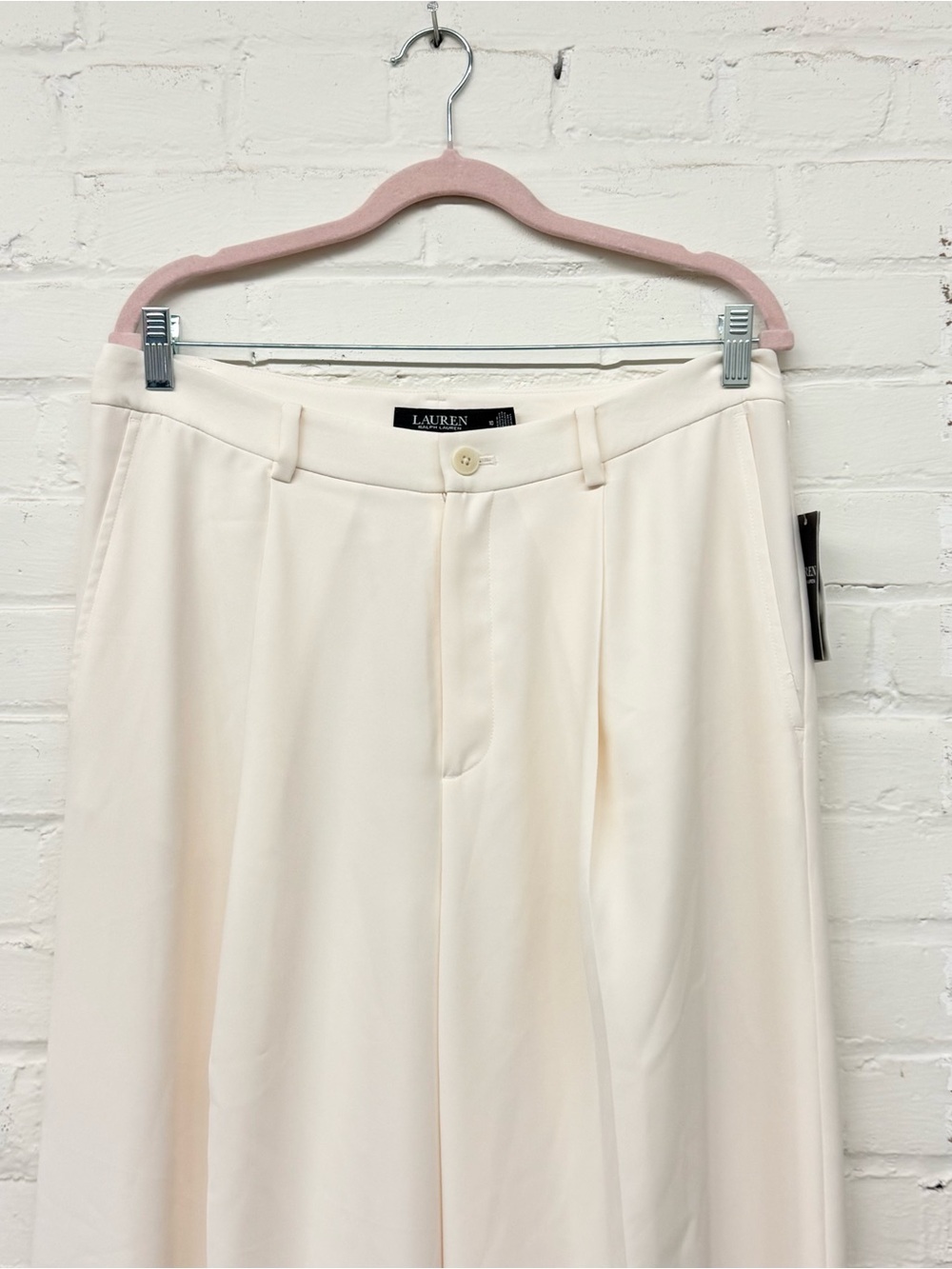 NWT Lauren Ralph Lauren Double-Faced Georgette Wide-Leg Pant Ivory - Picture 7 of 9